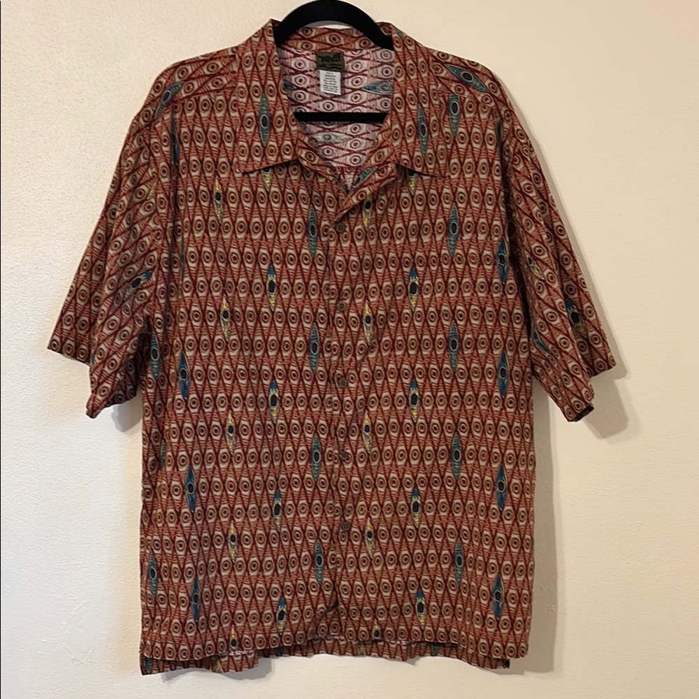 Teva Retro Terracotta Geometric Button down pocketed Large Shirt